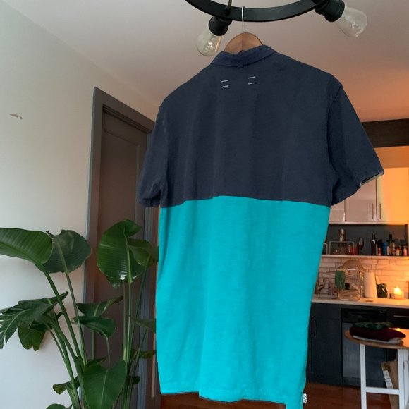 Descendent of Thieves Blue and Green Block Print Collared Shirt - Picture 2 of 5